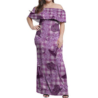 Purple Palaka Hawaii Cowboy Off Shoulder Maxi Dress Puakenikeni Lei Paniolo Papale Seamless Vibes - Polynesian Pride