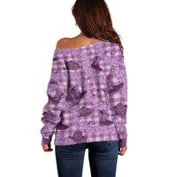 Purple Palaka Hawaii Cowboy Off Shoulder Sweater Puakenikeni Lei Paniolo Papale Seamless Vibes LT14 - Polynesian Pride