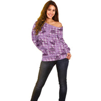 Purple Palaka Hawaii Cowboy Off Shoulder Sweater Puakenikeni Lei Paniolo Papale Seamless Vibes LT14 - Polynesian Pride