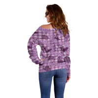 Purple Palaka Hawaii Cowboy Off Shoulder Sweater Puakenikeni Lei Paniolo Papale Seamless Vibes LT14 - Polynesian Pride