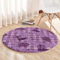 Purple Palaka Hawaii Cowboy Round Carpet Puakenikeni Lei Paniolo Papale Seamless Vibes - Polynesian Pride