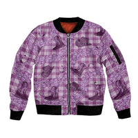 Purple Palaka Hawaii Cowboy Sleeve Zip Bomber Jacket Puakenikeni Lei Paniolo Papale Seamless Vibes - Polynesian Pride
