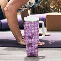Purple Palaka Hawaii Cowboy Tumbler With Handle Puakenikeni Lei Paniolo Papale Seamless Vibes - Polynesian Pride
