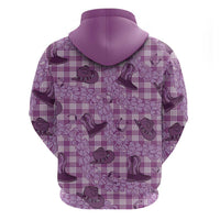 Purple Palaka Hawaii Cowboy Zip Hoodie Puakenikeni Lei Paniolo Papale Seamless Vibes - Polynesian Pride
