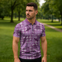 Purple Palaka Hawaii Cowboy Zipper Polo Shirt Puakenikeni Lei Paniolo Papale Seamless Vibes - Polynesian Pride