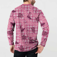 Pink Palaka Hawaii Cowboy Button Sweatshirt Puakenikeni Lei Paniolo Papale Seamless Vibes - Polynesian Pride