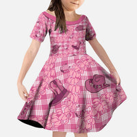 Pink Palaka Hawaii Cowboy Kid Short Sleeve Dress Puakenikeni Lei Paniolo Papale Seamless Vibes LT14 KID Pink - Polynesian Pride