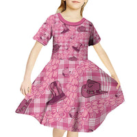 Pink Palaka Hawaii Cowboy Kid Short Sleeve Dress Puakenikeni Lei Paniolo Papale Seamless Vibes LT14 - Polynesian Pride