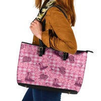 Pink Palaka Hawaii Cowboy Leather Tote Bag Puakenikeni Lei Paniolo Papale Seamless Vibes - Polynesian Pride