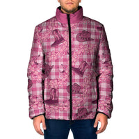 Pink Palaka Hawaii Cowboy Padded Jacket Puakenikeni Lei Paniolo Papale Seamless Vibes - Polynesian Pride