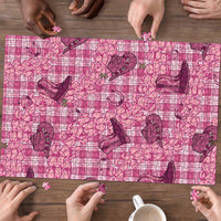 Pink Palaka Hawaii Cowboy Puzzle Puakenikeni Lei Paniolo Papale Seamless Vibes - Polynesian Pride