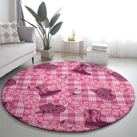Pink Palaka Hawaii Cowboy Round Carpet Puakenikeni Lei Paniolo Papale Seamless Vibes - Polynesian Pride