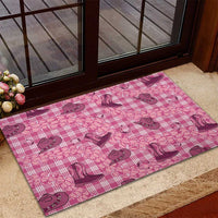 Pink Palaka Hawaii Cowboy Rubber Doormat Puakenikeni Lei Paniolo Papale Seamless Vibes - Polynesian Pride