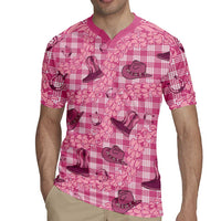 Pink Palaka Hawaii Cowboy Rugby Jersey Puakenikeni Lei Paniolo Papale Seamless Vibes - Polynesian Pride