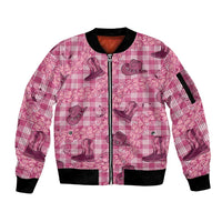 Pink Palaka Hawaii Cowboy Sleeve Zip Bomber Jacket Puakenikeni Lei Paniolo Papale Seamless Vibes - Polynesian Pride