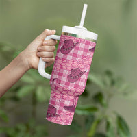 Pink Palaka Hawaii Cowboy Tumbler With Handle Puakenikeni Lei Paniolo Papale Seamless Vibes - Polynesian Pride