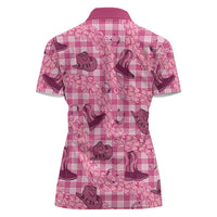 Pink Palaka Hawaii Cowboy Women Polo Shirt Puakenikeni Lei Paniolo Papale Seamless Vibes - Polynesian Pride