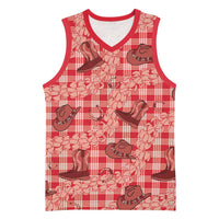Red Palaka Hawaii Cowboy Basketball Jersey Puakenikeni Lei Paniolo Papale Seamless Vibes - Polynesian Pride