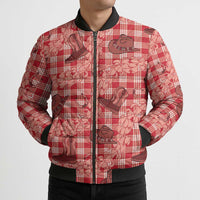 Red Palaka Hawaii Cowboy Bomber Puffer Jacket Puakenikeni Lei Paniolo Papale Seamless Vibes - Polynesian Pride