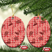 Red Palaka Hawaii Cowboy Ceramic Ornament Puakenikeni Lei Paniolo Papale Seamless Vibes LT14 Oval Red - Polynesian Pride