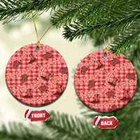 Red Palaka Hawaii Cowboy Ceramic Ornament Puakenikeni Lei Paniolo Papale Seamless Vibes LT14 Circle Red - Polynesian Pride