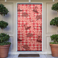 Red Palaka Hawaii Cowboy Door Cover Puakenikeni Lei Paniolo Papale Seamless Vibes LT14 Red - Polynesian Pride