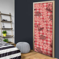 Red Palaka Hawaii Cowboy Door Cover Puakenikeni Lei Paniolo Papale Seamless Vibes LT14 - Polynesian Pride