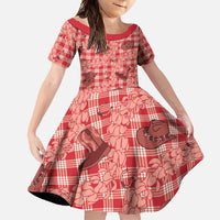 Red Palaka Hawaii Cowboy Family Matching Long Sleeve Bodycon Dress and Hawaiian Shirt Puakenikeni Lei Paniolo Papale Seamless Vibes - Polynesian Pride