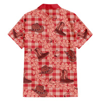 Red Palaka Hawaii Cowboy Family Matching Off The Shoulder Long Sleeve Dress and Hawaiian Shirt Puakenikeni Lei Paniolo Papale Seamless Vibes - Polynesian Pride