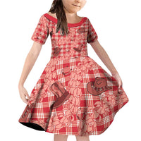 Red Palaka Hawaii Cowboy Family Matching Off Shoulder Short Dress and Hawaiian Shirt Puakenikeni Lei Paniolo Papale Seamless Vibes - Polynesian Pride