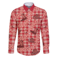 Red Palaka Hawaii Cowboy Family Matching Puletasi and Hawaiian Shirt Puakenikeni Lei Paniolo Papale Seamless Vibes - Polynesian Pride