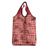 Red Palaka Hawaii Cowboy Grocery Bag Puakenikeni Lei Paniolo Papale Seamless Vibes - Polynesian Pride