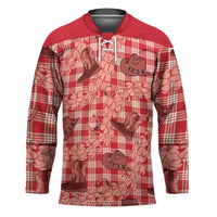 Red Palaka Hawaii Cowboy Hockey Jersey Puakenikeni Lei Paniolo Papale Seamless Vibes - Polynesian Pride
