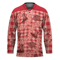 Red Palaka Hawaii Cowboy Hockey Jersey Puakenikeni Lei Paniolo Papale Seamless Vibes LT14 Unisex Red - Polynesian Pride
