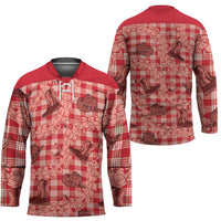Red Palaka Hawaii Cowboy Hockey Jersey Puakenikeni Lei Paniolo Papale Seamless Vibes - Polynesian Pride