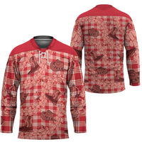 Red Palaka Hawaii Cowboy Hockey Jersey Puakenikeni Lei Paniolo Papale Seamless Vibes LT14 - Polynesian Pride