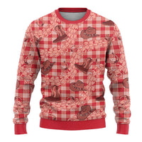 Red Palaka Hawaii Cowboy Ugly Christmas Sweater Puakenikeni Lei Paniolo Papale Seamless Vibes - Polynesian Pride