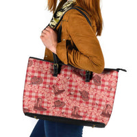 Red Palaka Hawaii Cowboy Leather Tote Bag Puakenikeni Lei Paniolo Papale Seamless Vibes LT14 Red - Polynesian Pride