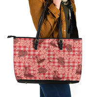 Red Palaka Hawaii Cowboy Leather Tote Bag Puakenikeni Lei Paniolo Papale Seamless Vibes LT14 - Polynesian Pride