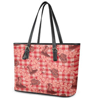 Red Palaka Hawaii Cowboy Leather Tote Bag Puakenikeni Lei Paniolo Papale Seamless Vibes LT14 - Polynesian Pride
