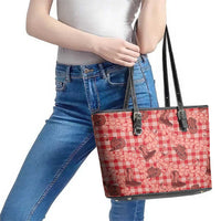 Red Palaka Hawaii Cowboy Leather Tote Bag Puakenikeni Lei Paniolo Papale Seamless Vibes LT14 - Polynesian Pride