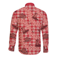 Red Palaka Hawaii Cowboy Long Sleeve Button Shirt Puakenikeni Lei Paniolo Papale Seamless Vibes - Polynesian Pride