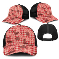 Red Palaka Hawaii Cowboy Mesh Trucker Cap Puakenikeni Lei Paniolo Papale Seamless Vibes - Polynesian Pride