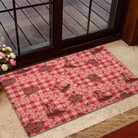 Red Palaka Hawaii Cowboy Rubber Doormat Puakenikeni Lei Paniolo Papale Seamless Vibes - Polynesian Pride