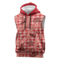 Red Palaka Hawaii Cowboy Sleeveless Hoodie Puakenikeni Lei Paniolo Papale Seamless Vibes - Polynesian Pride