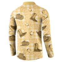 Yellow Palaka Hawaii Cowboy Button Sweatshirt Puakenikeni Lei Paniolo Papale Seamless Vibes - Polynesian Pride