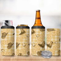 Yellow Palaka Hawaii Cowboy 4 in 1 Can Cooler Tumbler Puakenikeni Lei Paniolo Papale Seamless Vibes - Polynesian Pride
