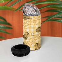 Yellow Palaka Hawaii Cowboy 4 in 1 Can Cooler Tumbler Puakenikeni Lei Paniolo Papale Seamless Vibes - Polynesian Pride
