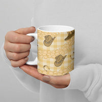 Yellow Palaka Hawaii Cowboy Ceramic Mug Puakenikeni Lei Paniolo Papale Seamless Vibes - Polynesian Pride