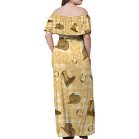 Yellow Palaka Hawaii Cowboy Family Matching Off Shoulder Maxi Dress and Hawaiian Shirt Puakenikeni Lei Paniolo Papale Seamless Vibes - Polynesian Pride